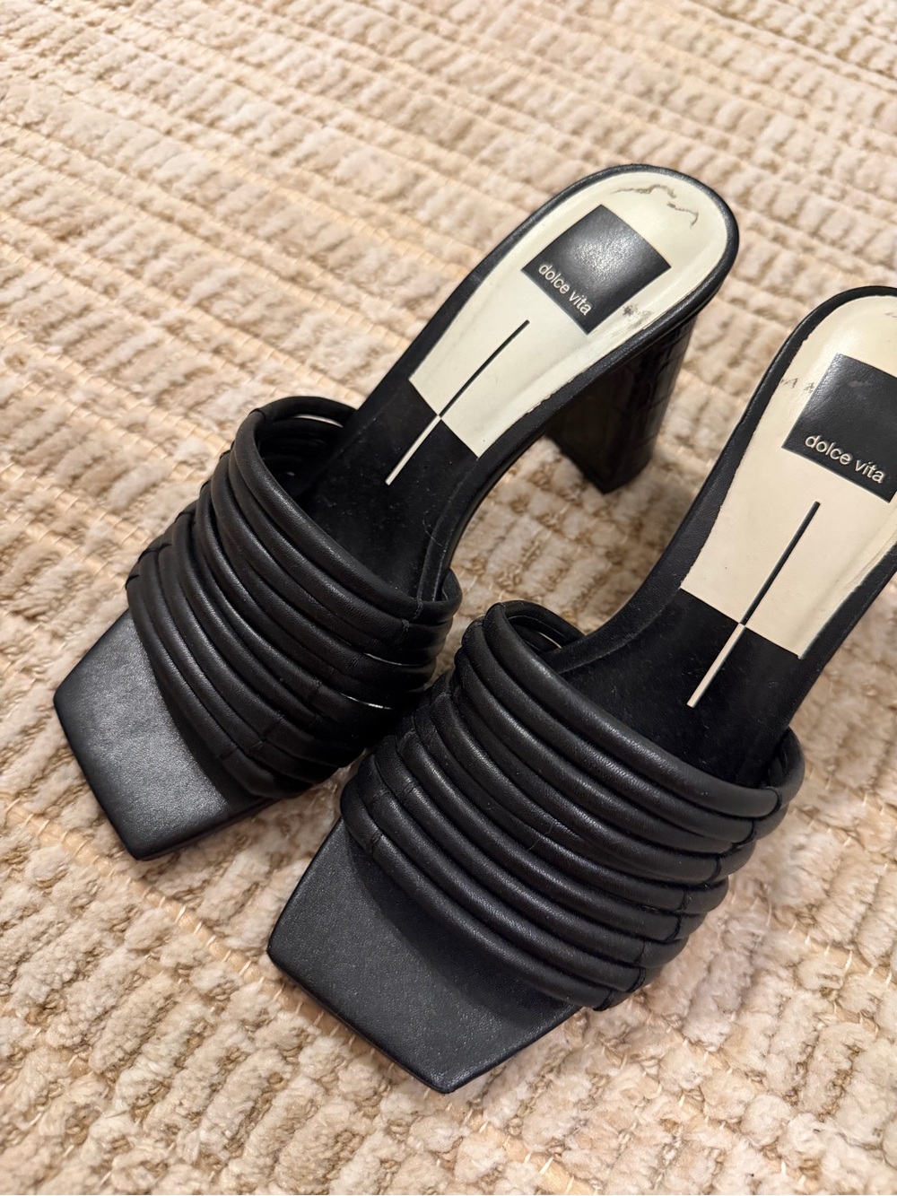 Dolce Vita Black Padded Multi-Strap Block Heel Mules